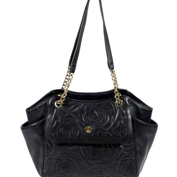 Liz Claiborne Black Embossed Rose Handbag - Picture 1 of 4